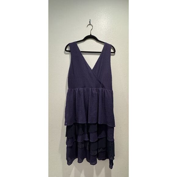 Ric Rac Navy Blue Dress Women’s Size Large Ruffle Layered Anthropologie Tiered - Picture 1 of 5
